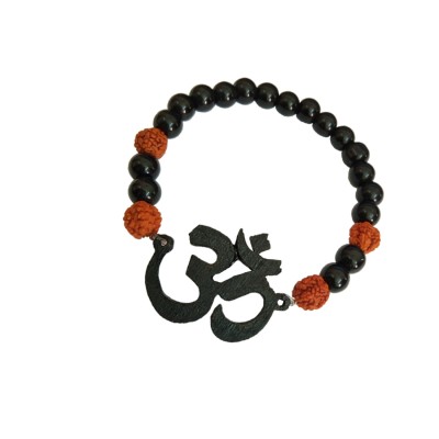 Mahadev Shiva Om Rudraksha Black Quartz Bracelet By Menjewell